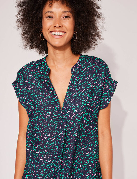 Tunique manches à revers, imprimé minimaliste  (marine / multicolore)