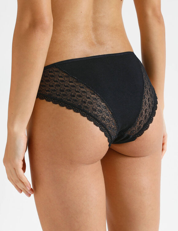 Culotte midi coton dentelle unie Coria - lot de 2 (noir)