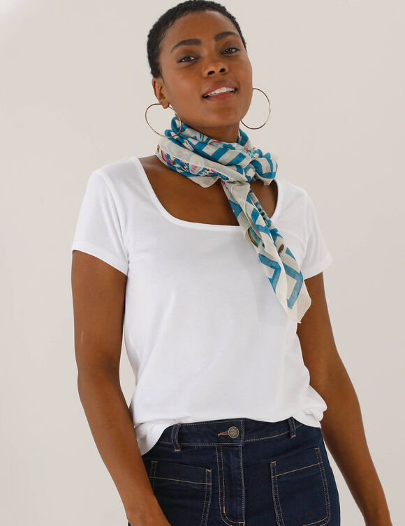 T-shirt col carr&eacute;, manches courtes (blanc)