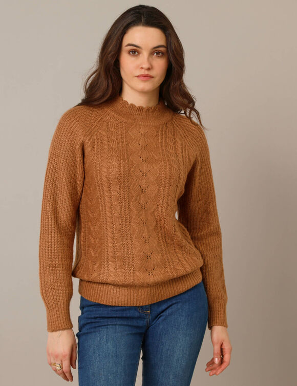 Pull col montant, maille anglaise toucher doux (hazelnootbruin)
