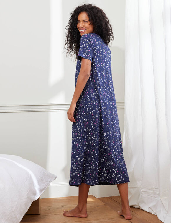 Chemise de nuit longue imprim&eacute;e manches courtes (marine / violine)