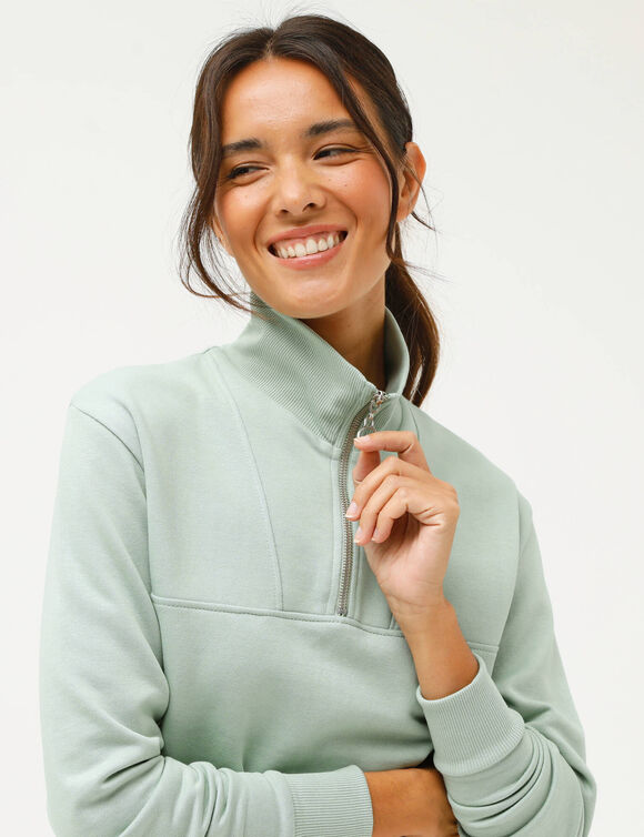 Sweat col montant zipp&eacute; en molleton gratt&eacute; (vert clair)