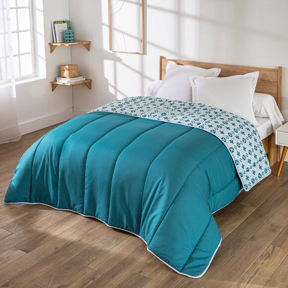 Couette microfibre imprim&eacute; mosa&iuml;ques 200 g/m&sup2; (bleu paon)
