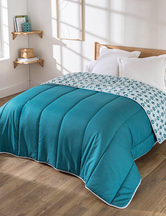 Couette microfibre imprim&eacute; mosa&iuml;ques 200 g/m&sup2; (bleu paon)