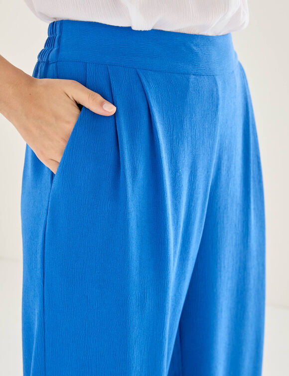 Pantalon large taille haute &agrave; enfiler, cr&ecirc;pe fluide (bleu)