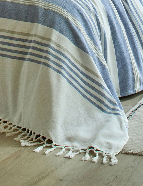 Plaid jeté multicolore coton tissage artisanal (bleu)