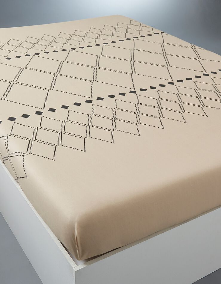 Bedlinnen Massai, in katoen met grafische motieven, afgewerkt met pompons (beige)