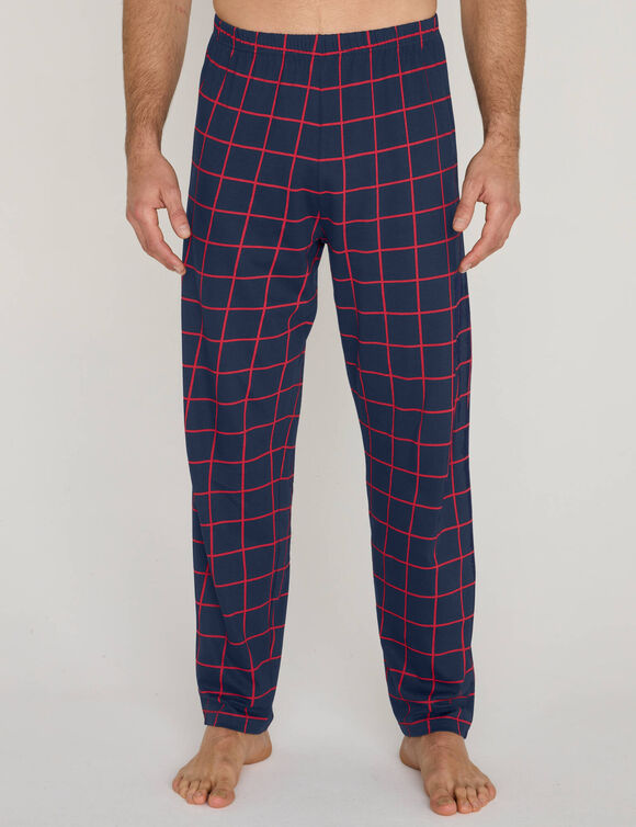 Pyjamabroek van katoen met ruitenprint (marine / rood)