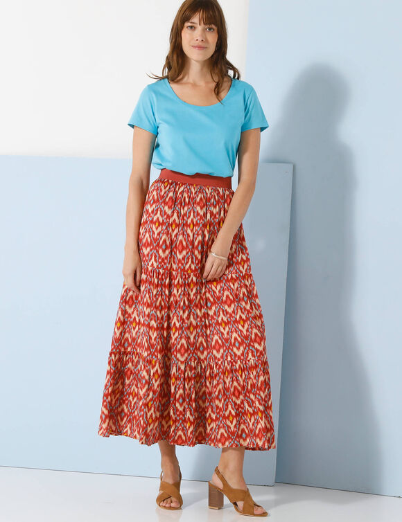 T-shirt col rond manches courtes uni coton (bleu turquoise)