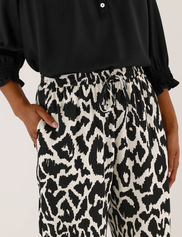 Pantalon large, imprim&eacute;  (noir / beige)