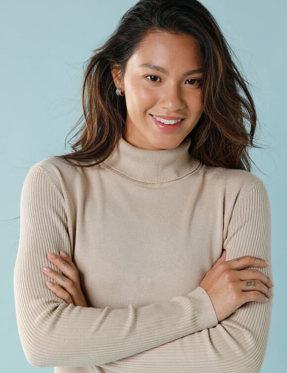 Pull col roulé, Spécial Petites (beige)