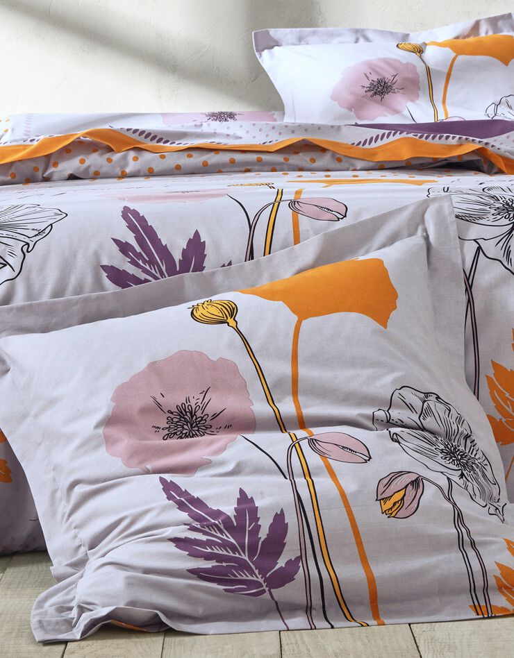 Linge de lit Coquely en polycoton à motifs coquelicot, gris Linge de lit Coquely en polycoton à motifs coquelicot, gris, hi-res image number 1