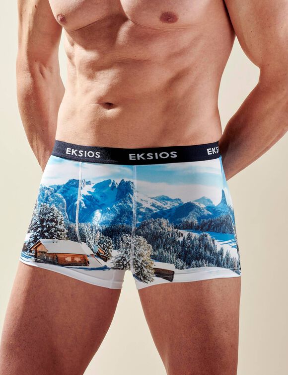 Boxer imprimé microfibre stretch - lot de 2 (bleu)