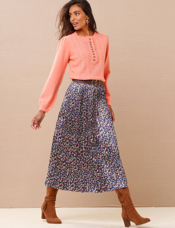 Pull ajouré col tunisien boutonné (pêche)