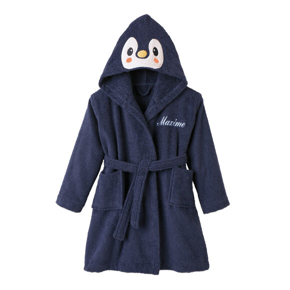 Personaliseerbare "pinguïn" kinderbadjas, met kap (blauw)