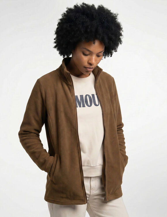Veste zipp&eacute;e maille polaire, manches longues (caramel)