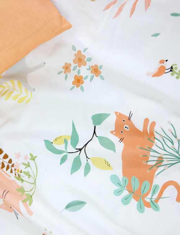 Bedlinnen Chafou met kattenprint - katoen  (wit)