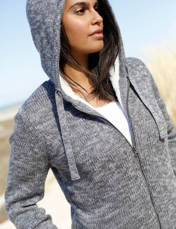 Gilet zipp&eacute; fourr&eacute; maille moulin&eacute;e (gris chin&eacute;)