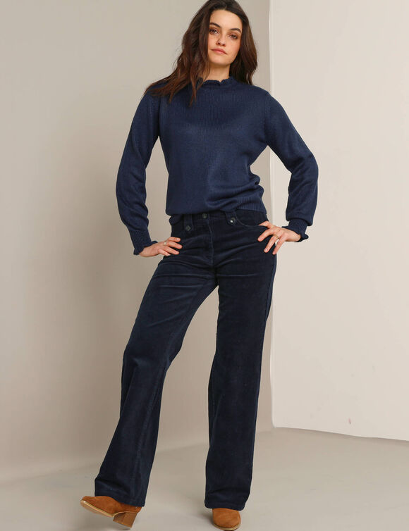 Pull col montant, finition frisotti (marine)