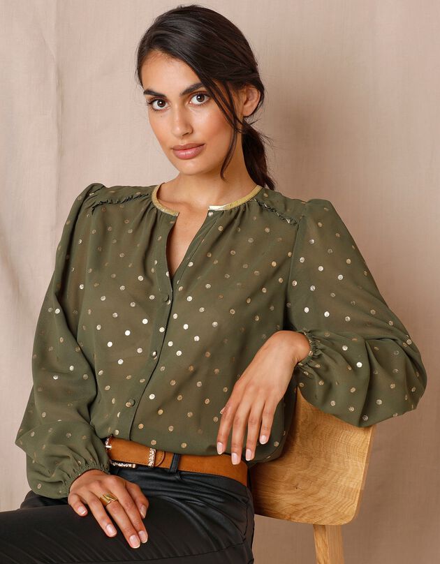 Chemisier imprimé pois doré, voile (bronze)