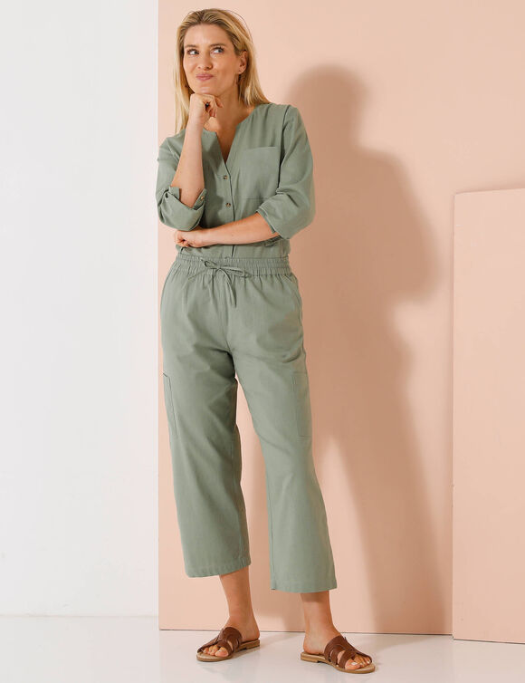 Chemise unie, mélange coton-lin (vert grisé)