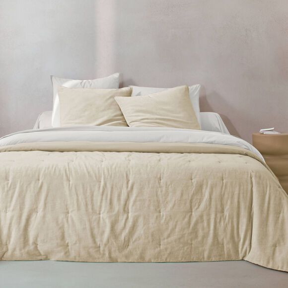 Omkeerbaar, gewatteerd bedsprei van twee materialen &ndash; fluweel 100 g/m&sup2; en gewassen katoen 57 draden/cm&sup2; (beige)