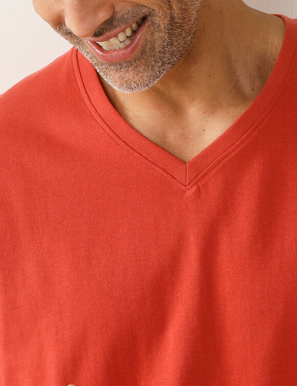 Tee-shirt col V manches courtes - lot de 3 (corail + vert sauge + kaki)