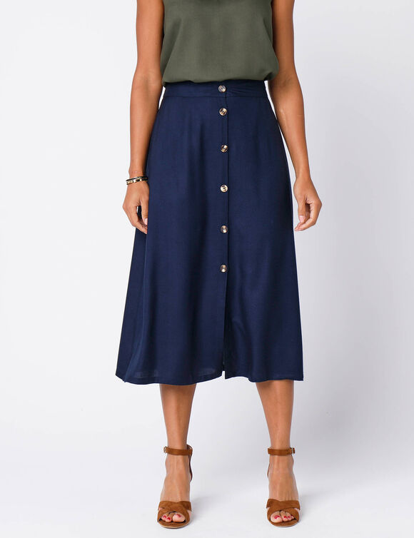 Jupe boutonnée fluide unie, Spécial Petites (marine)