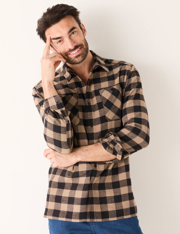 Chemise carreaux &eacute;cossais flanelle (marron / noir)