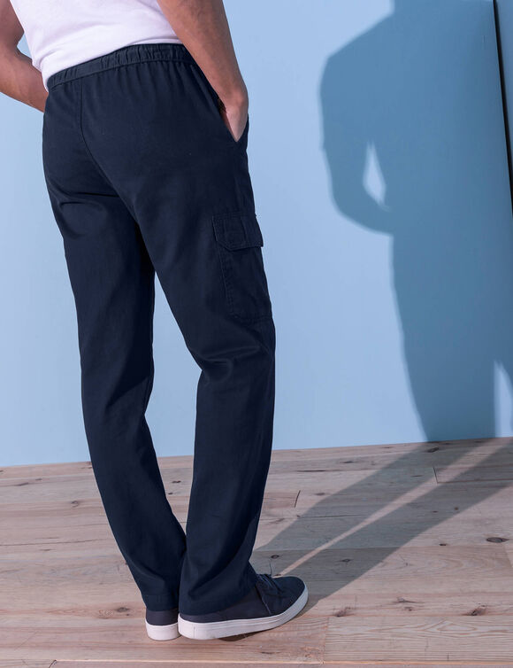 Pantalon cargo gabardine &eacute;lastiqu&eacute; (marine)