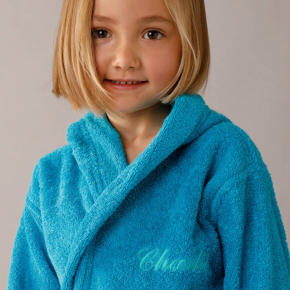Personaliseerbare badjas met kap in badstof, kinderen (turkoois)
