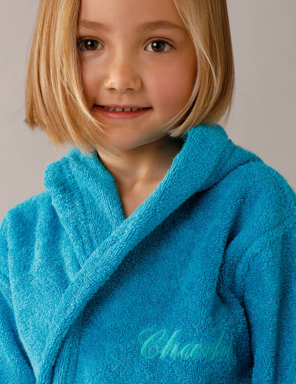 Gepersonaliseerde badjas met capuchon voor kinderen - lusjesbadstof 340 g/m&sup2; (turkoois)