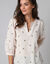 Blouse manches 3/4, broderies palmiers (ecru)