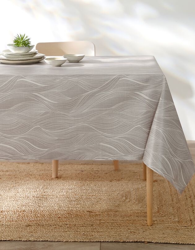 Tafellaken in toile cirée met golvenprint (taupe)