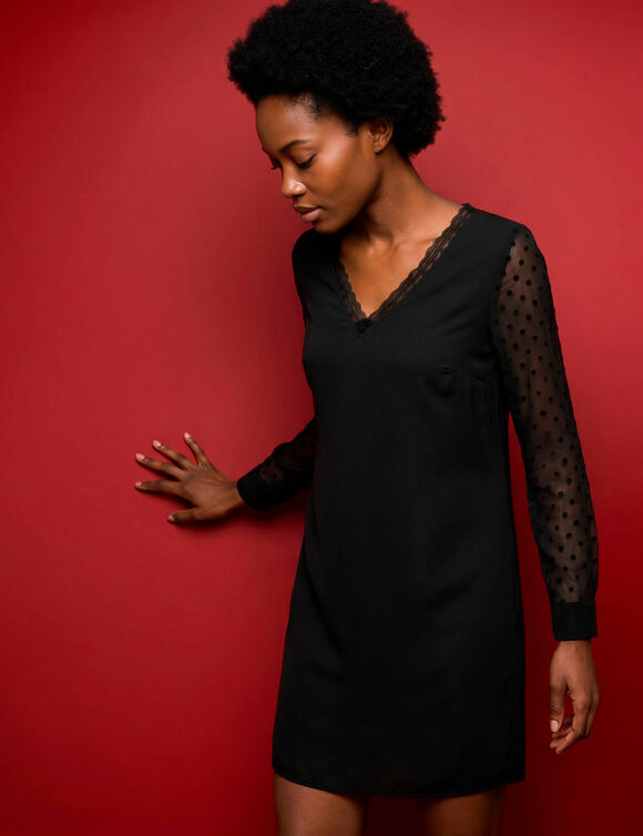 Robe housse manches plumetis (noir)