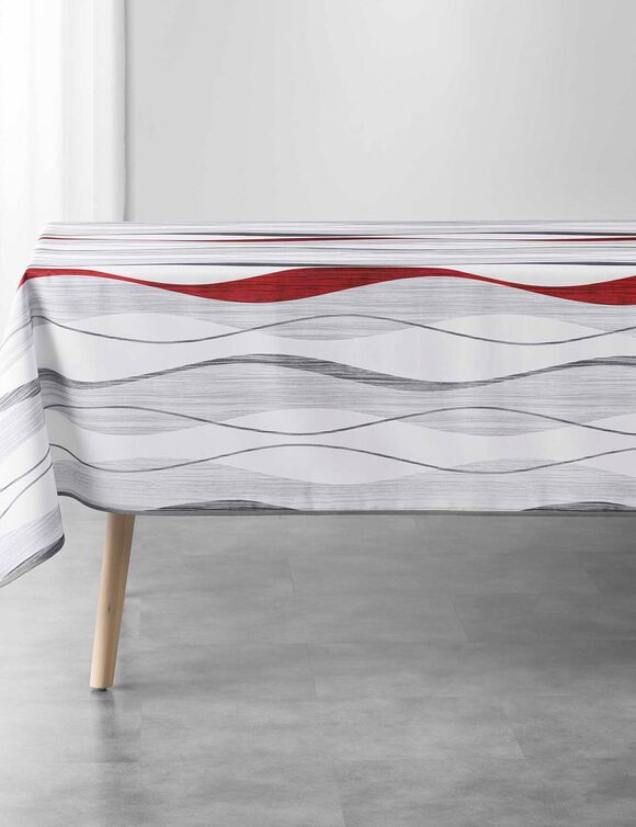 Tafellaken met golvenprint, vlot onderhoud (wit / rood)