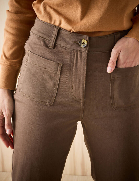 Pantalon bootcut, poches plaquées (chocolat)