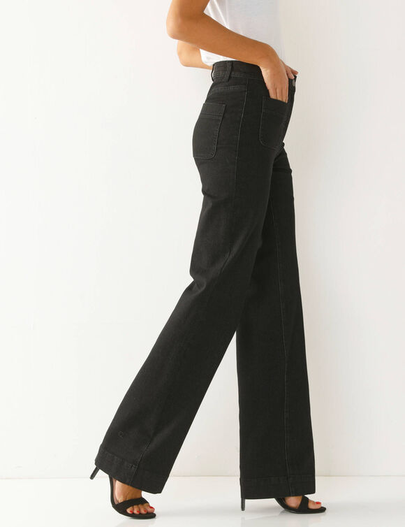 Ruime rechte jeans, hoge taille, grote lengte (used black)
