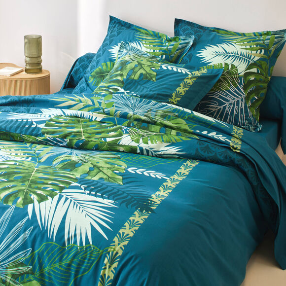 Linge de lit Cayenne en coton imprimé feuilles de palmiers (vert)