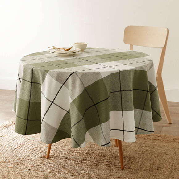 Nappe carreaux coton lin tiss&eacute; teint (vert)