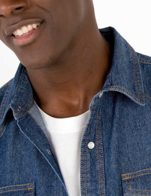 Chemise pressionn&eacute;e manches longues en jean (stone)