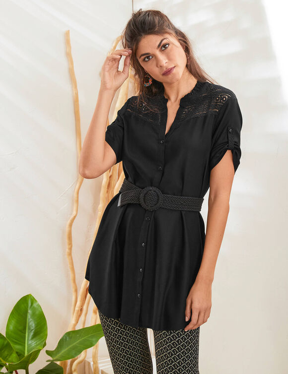 Tunique boutonn&eacute;e macram&eacute; unie  (noir)