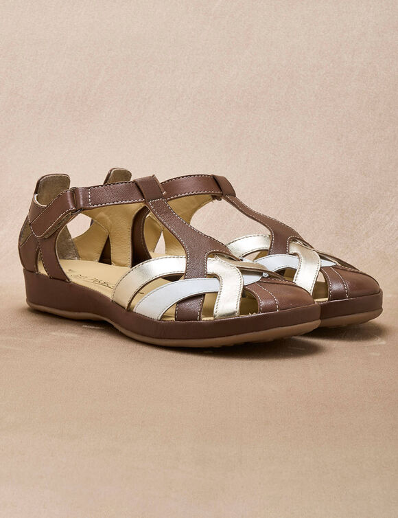 Salom&eacute;sandalen in leer, comfortbreedte (bruin)