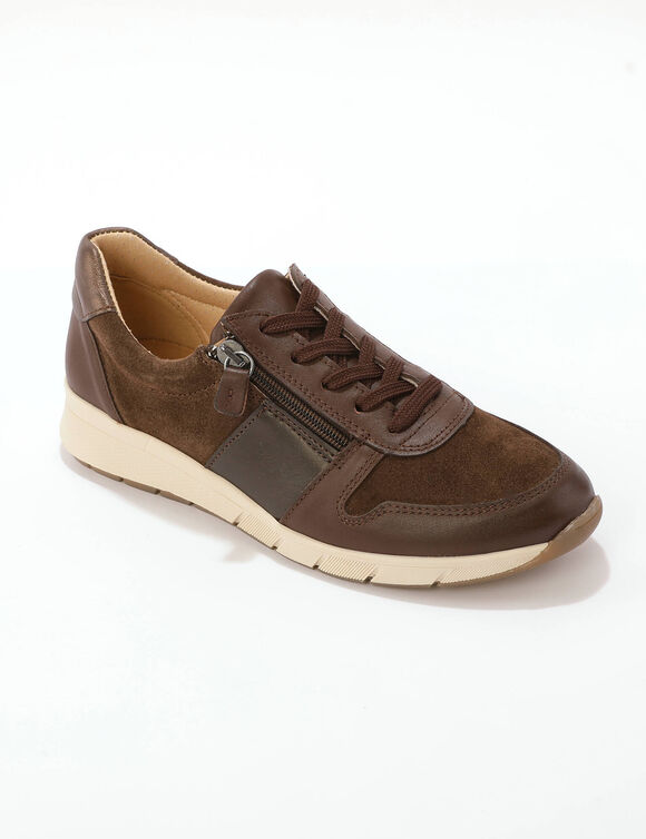 Lederen sneakers met extra brede pasvorm (chocolade)