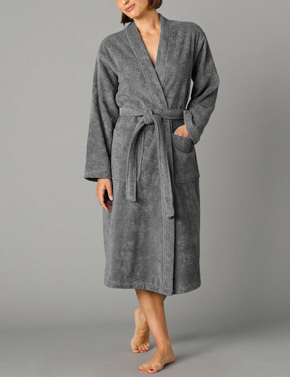Peignoir mixte adulte col kimono - &eacute;ponge bouclette 380 g/m&sup2; (anthracite)