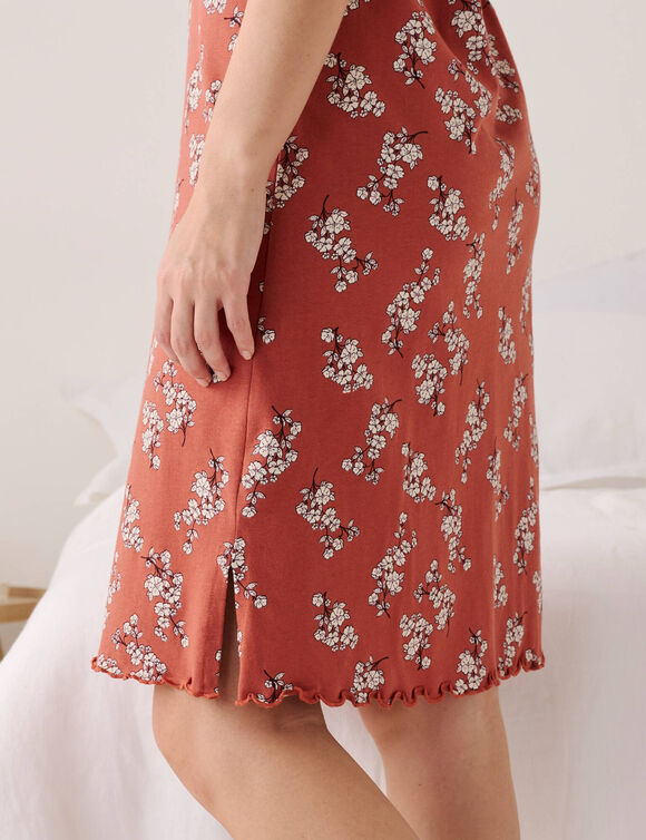 Nuisette imprim&eacute;e fleuri avec bretelles fronc&eacute;es (terracotta)