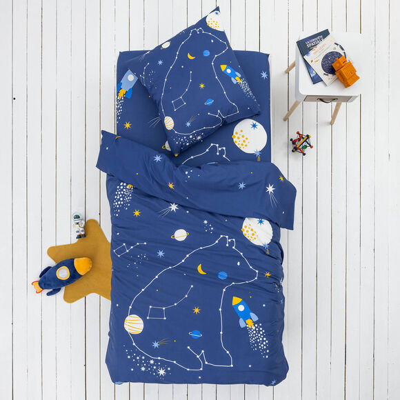 Kinderbedlinnen Melkwegprint - Katoen (marine)