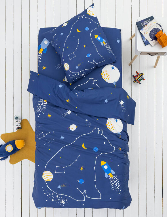 Linge de lit enfant imprimé Voie lactée - coton (marine)