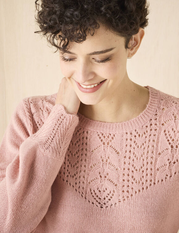 Trui met details in pointelletricot (grijsroze)