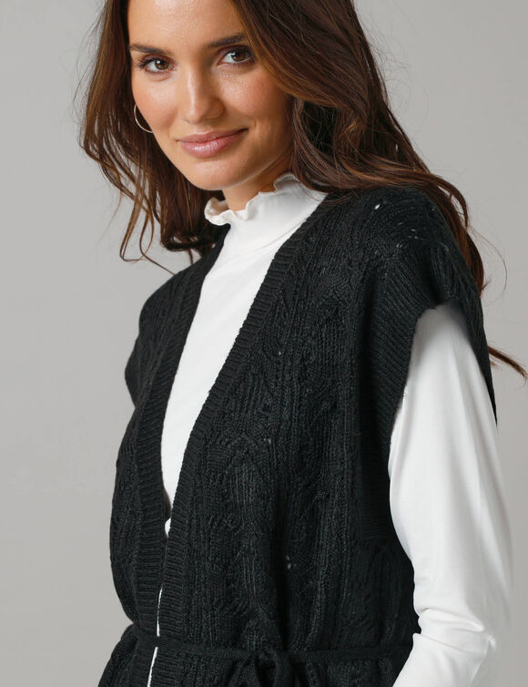 Gilet sans manches, maille fantaisie (noir)